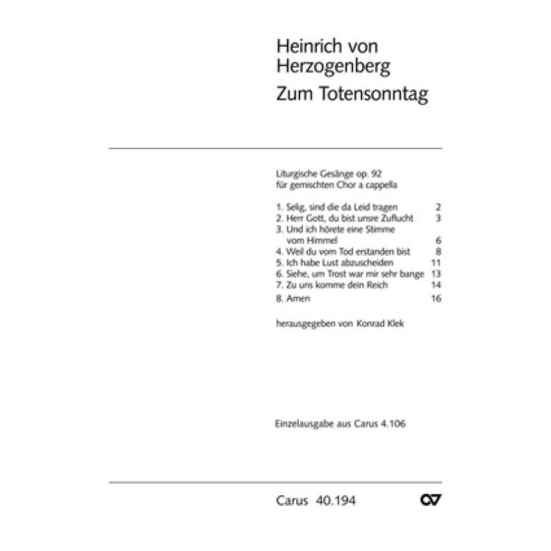 Herzogenberg: Liturgische Ges&auml;nge [Totensonntag]