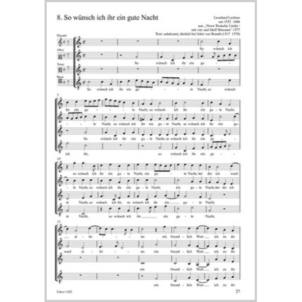 So w&uuml;nsch ich ihr ein gute Nacht : aus: Newe Teutsche Lieder