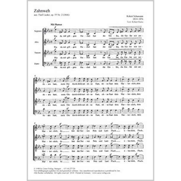 Zahnweh : aus: F&uuml;nf Lieder