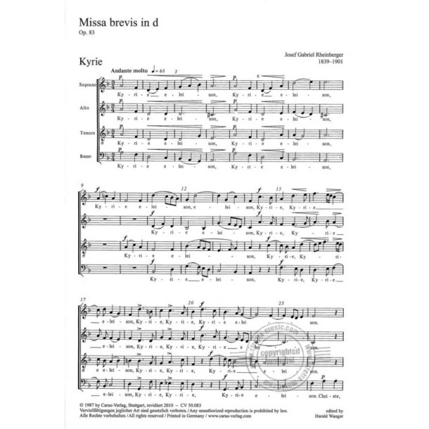 Missa brevis in d op. 83 : d-Moll