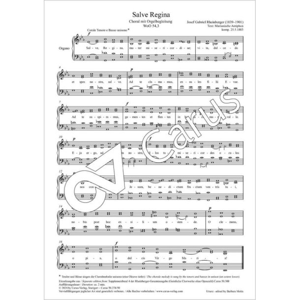 Salve Regina E flat major - WoO 54,3 : Chorale with organ accompaniment