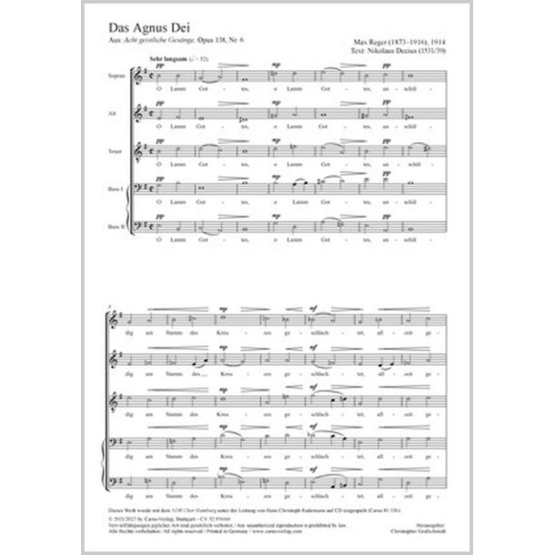 Lamb of God : aus: Acht geistliche Ges&auml;nge - Op. 138,6 - E minor