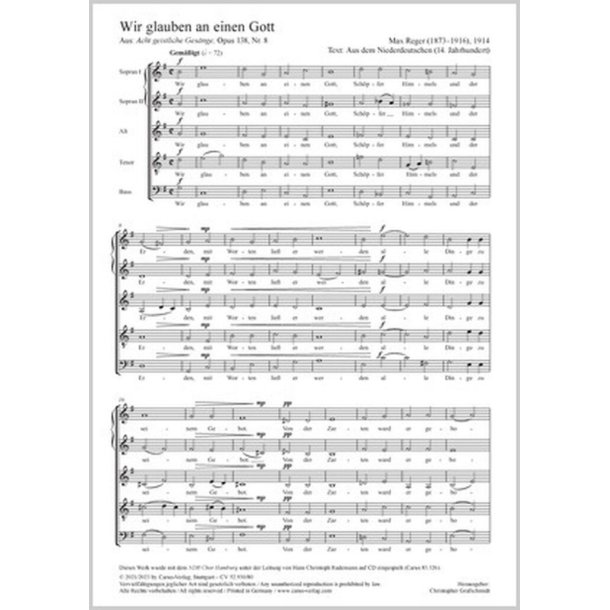 Our faith is in one true God : aus: Acht geistliche Ges&auml;nge - Op. 138,8 - G major