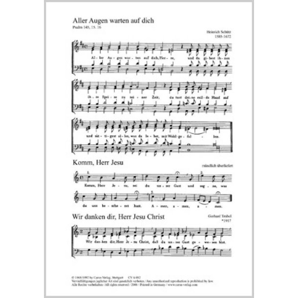 Komm, Herr Jesu- Aller Augen : Wir danken di - Hinunter ist der Sonnen Schein