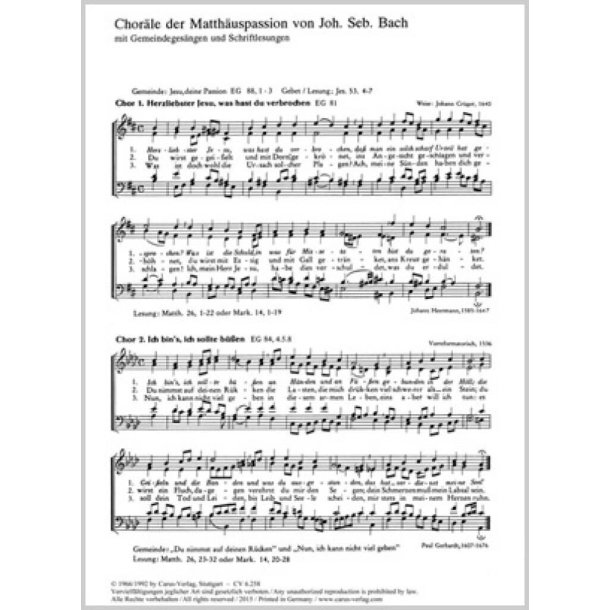 12 Choralsatze der Matthauspassion : mit Gemeindegesangen und Schriftlesungen