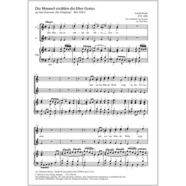 Die Himmel erz&auml;hlen die Ehre Gottes : aus: Die Sch&ouml;pfung