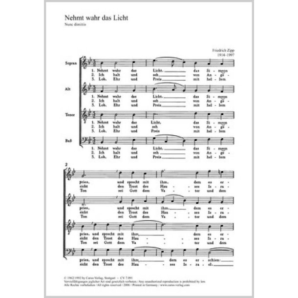 Nehmt wahr das Licht : B-Dur