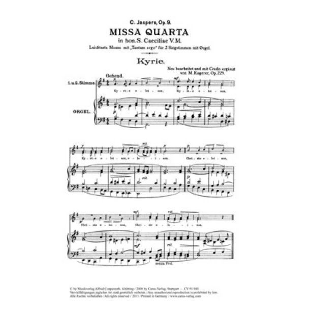 Missa quarta in hon. St. Caeciliae : Leichteste Messe mit Tantum ergo f&uuml;r 2 Singstimmen mit Orgel