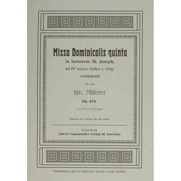 Missa Dominicalis quinta : in honorem St. Joseph