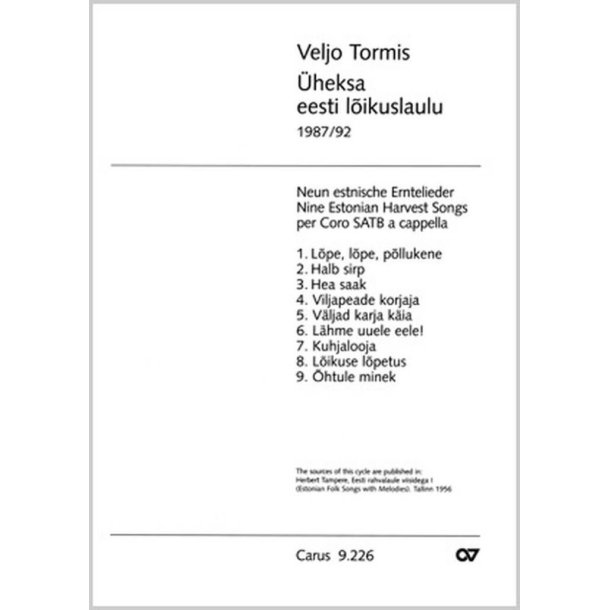 Tormis: 9 eesti l&ouml;skulaulu