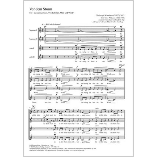 Vor dem Sturm : from: Von Schiffen, Meer und Wind. Five choral songs