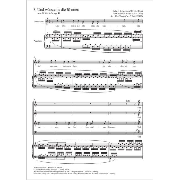 Und w&uuml;sstens die Blumen : from: Dichterliebe. For Choir and Pianoforte