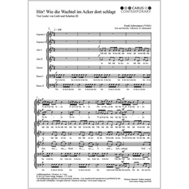H&ouml;rt! Wie die Wachtel : Vier Lieder von Licht und Schatten III