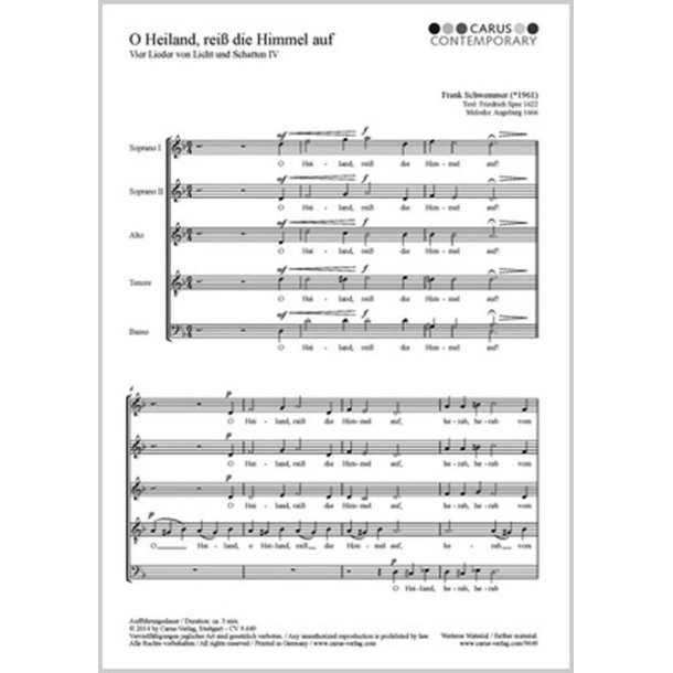 O Heiland, rei&szlig; die Himmel auf : Vier Lieder von Licht und Schatten IV