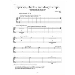Espacios, objetos, sonidos y tiempo : for flute, percussion, piano, cello & electronics (2021)