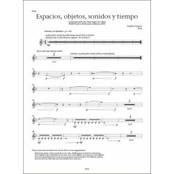 Espacios, objetos, sonidos y tiempo : for flute, percussion, piano, cello & electronics (2021)