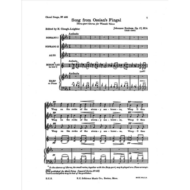 Gesaenge fuer Frauenchor, Op. 17 : No. 4. Song from Ossian's Fingal