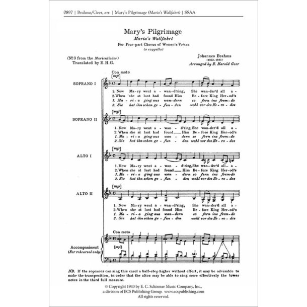 Marienlieder: No. 3 Mary's Pilgrimage : Marias Wallfahrt