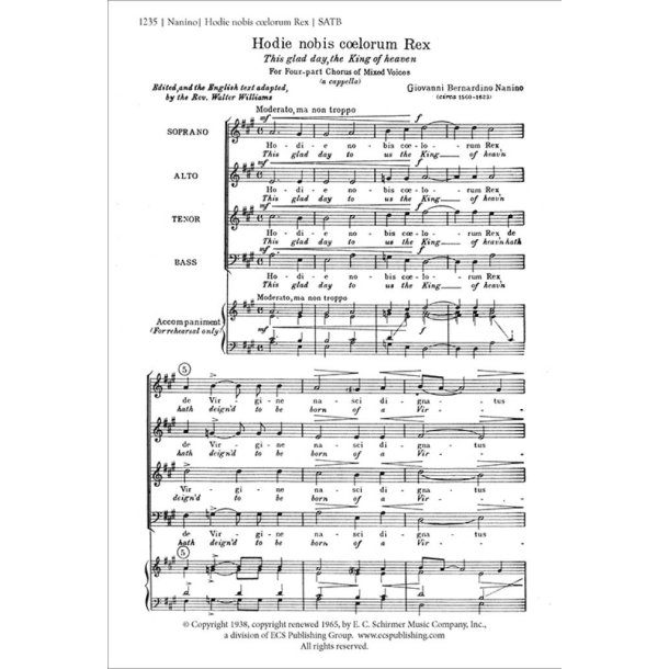 The Hodie Nobis Coelorum Rex : This glad day King of heaven