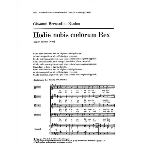 Hodie Nobis Coelorum Rex : Born for us this day