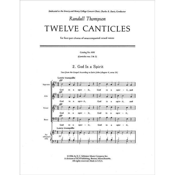 Twelve Canticles : No. 2. God is a Spirit- No. 3. When Thou Liest Down