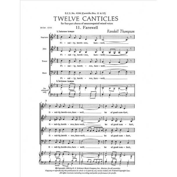 Twelve Canticles: No. 11. Farewell- No. 12. Amen