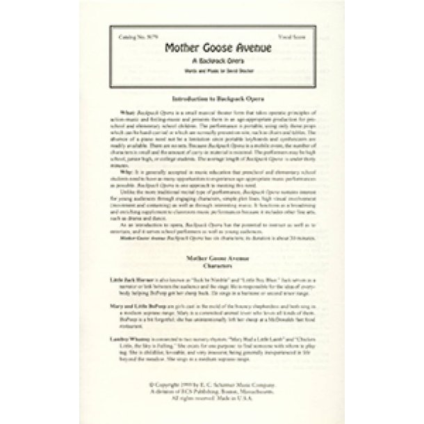 A Backpack Opera: Mother Goose Avenue