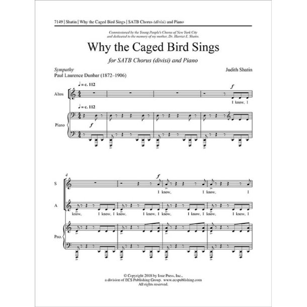 Why the Caged Bird Sings : SATB, Piano