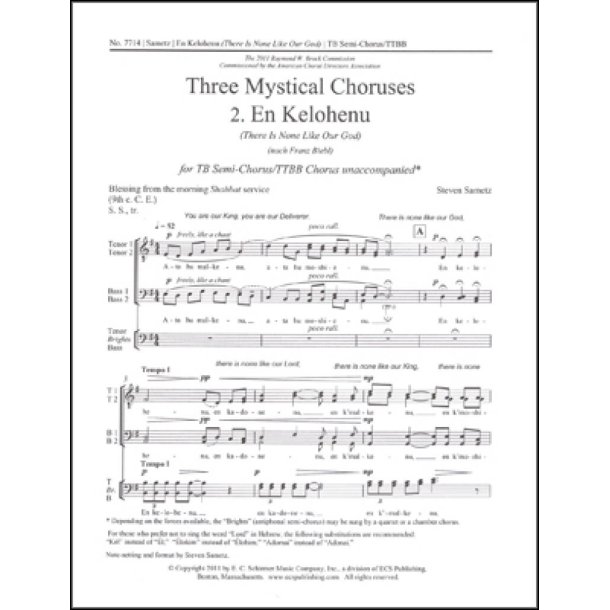 Three Mystical Choruses: No. 2 En Kelohenu : There Is None Like Our God