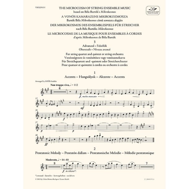 The Microcosm of String Ensemble Music Vol. 3 : based on B&eacute;la Bart&oacute;k's Mikrokosmos - Advanced (for string quartet and quintet or string orchestra