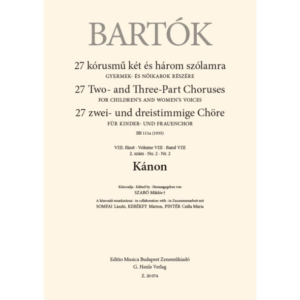 K&aacute;non : 27 Two- and Three-Part Choruses for Children's and Women's Voices , Volume VIII, No. 2