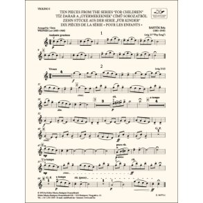 Ten Pieces from the Series 'For Children'-Violin 1 : for three violins and cello or string quartet or youth string orchestra