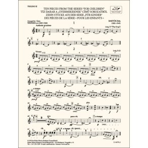 Ten Pieces from the Series 'For Children'-Violin 2 : for three violins and cello or string quartet or youth string orchestra