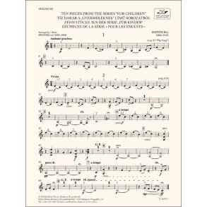 Ten Pieces from the Series 'For Children'-Violin 3 : for three violins and cello or string quartet or youth string orchestra