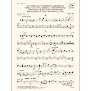 Ten Pieces from the Series 'For Children'-Cello : for three violins and cello or string quartet or youth string orchestra