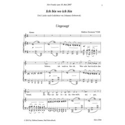Ich bin wo ich bin : Drei Lieder f&uuml;r hohe Stimme und Klavier nach Gedichten von Johannes Bobrowski