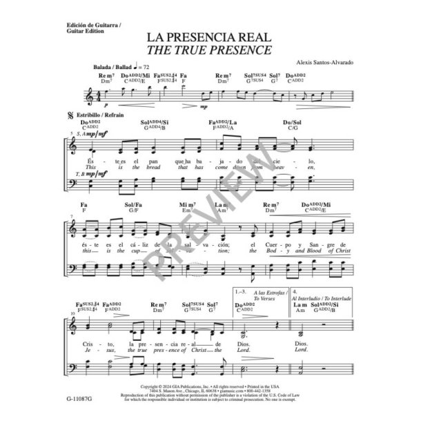 La Presencia Real / The True Presence : SATB, Cantor, Assembly, Keyboard and Guitar with Flute, Oboe and String Quartet