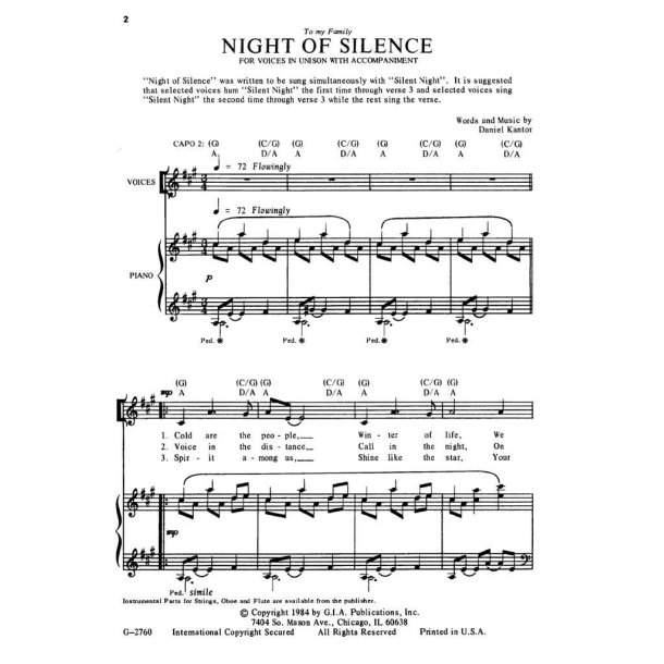 Night of Silence : For Voices in Unison and Accompaniment