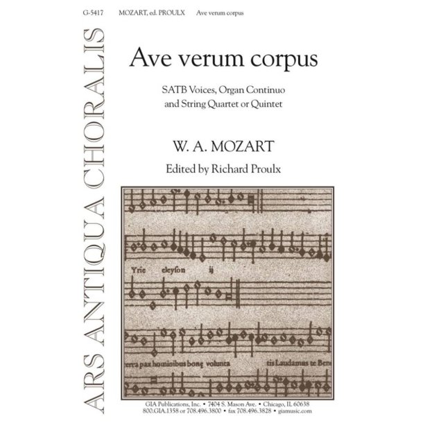 Ave Verum Corpus : String Quintet - 2 Violins, Viola, Cello, Bass, Organ
