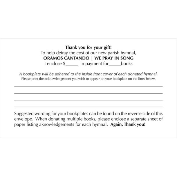 Oramos Cantando/We Pray in Song - Donor Envelopes