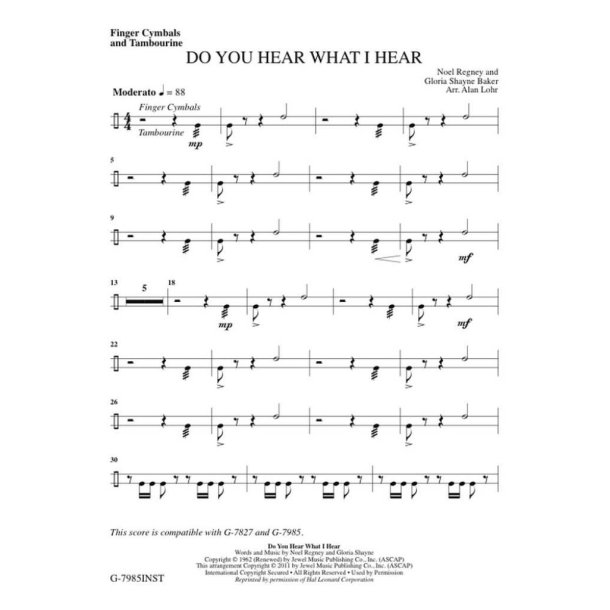 Do You Hear What I Hear-Instrument parts : Finger Cymbal and Tambourine G-7827INST