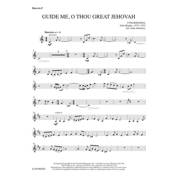 Guide Me, O Thou Great Jehovah-Instrument edition : Horn in F- Trombone