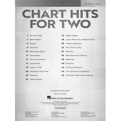 Chart Hits for Two : Easy Instrumental Duets for Two - Violin Edition