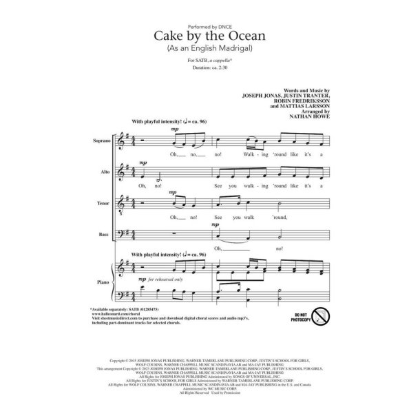 Cake by the Ocean : (As an English Madrigal)