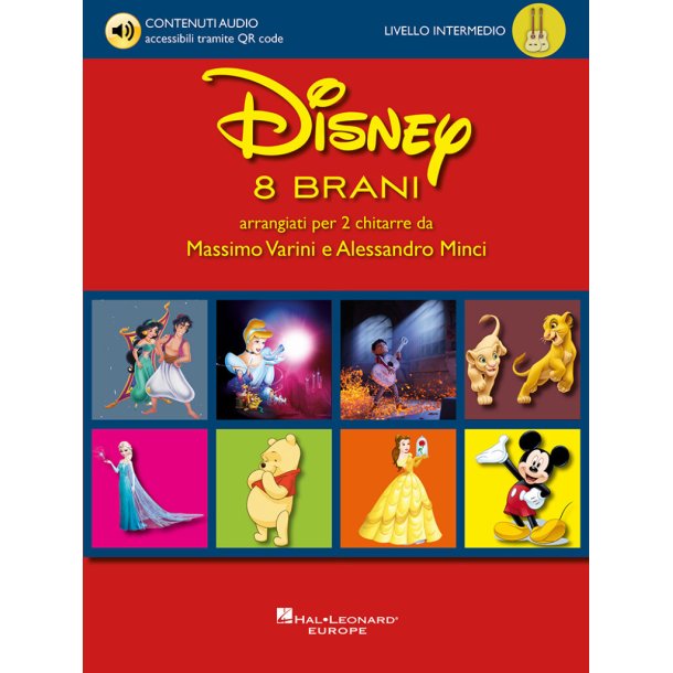 Disney - 8 brani arrangiati per due chitarre : da Massimo Varini e Alessandro Minci (LIV. INTERMEDIO) - Big note scores + audio files via QR code
