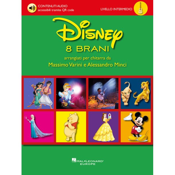 Disney - 8 brani arrangiati per chitarra : da Massimo Varini e Alessandro Minci (LIV. INTERMEDIO) - Big note scores + audio files via QR code