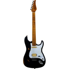JS800 Electric Guitar from Jet Guitars  - Black (Relic) : Roasted Maple Fretboard