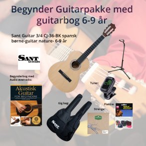 Begynder basis guitarpakke til brn med m. SANT 3/4 spansk/klassisk guitar - Nature