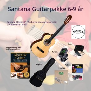 Begynder Santana  guitarpakke Deluxe med 3/4 spansk/klassisk Santana guitar i Satin