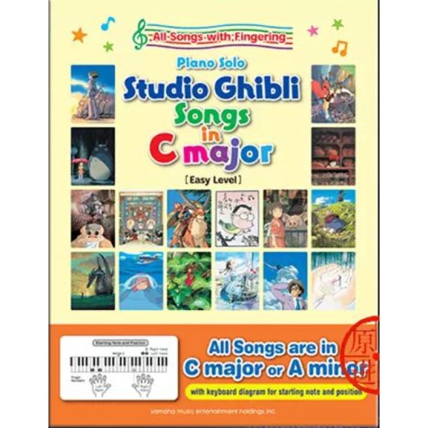 Studio Ghibli Songs in C Major/English : All Songs are in C major or A minor with keyboard diagram for starting note and position